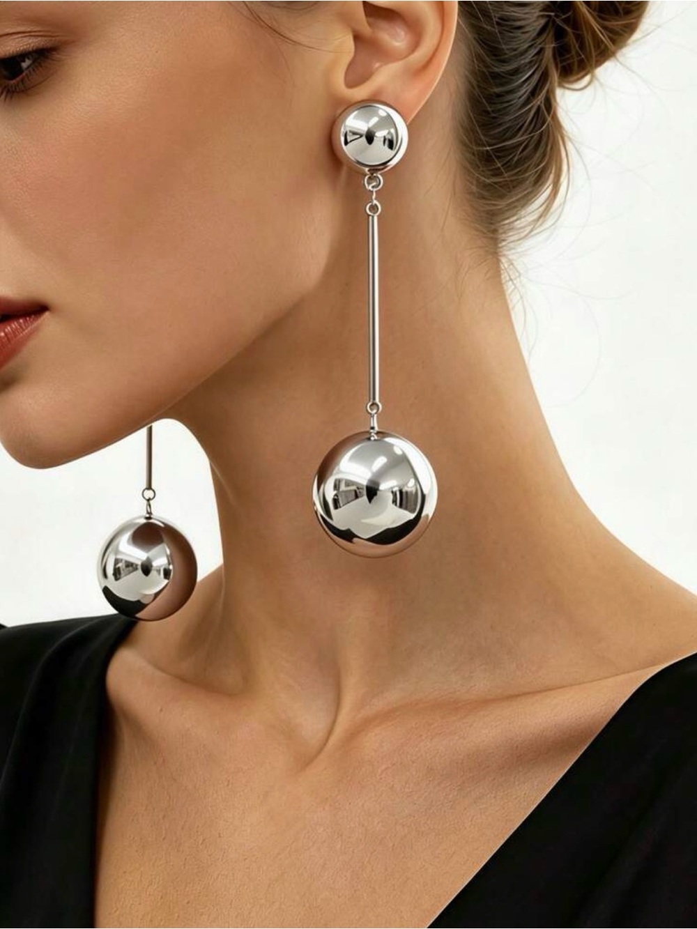 New! Minimalist Silver ball Drop Sphere Earrings - Womens statement Jewelry